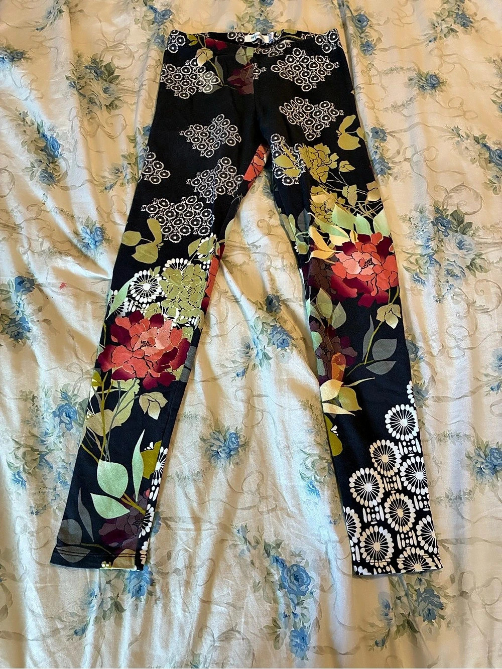 JW Los Angeles Cotton Floral Leggings in Black & Multicolor Size XXS Like New